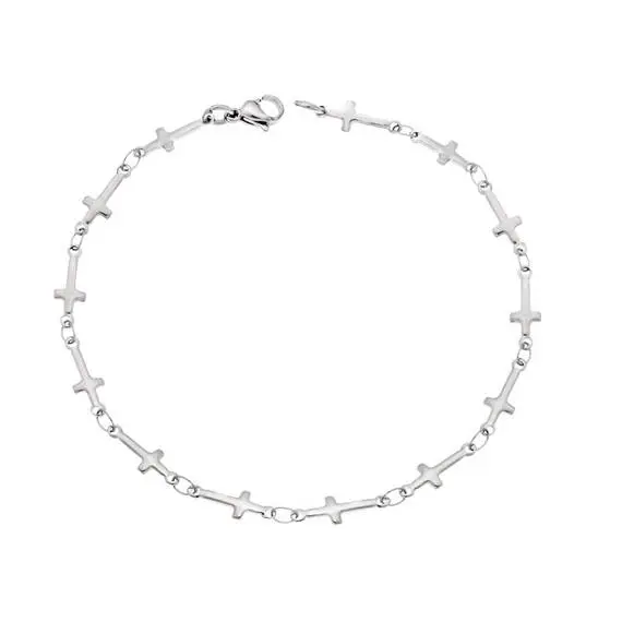 Βραχιόλι Senza Stainless Steel Silver, με Σταυρούς