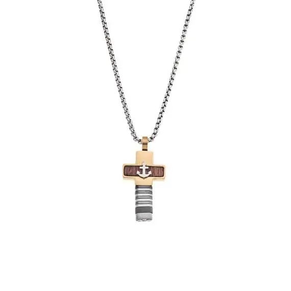 Κολιέ Senza Men&#039;s Steel, Σταυρός με άγκυρα από Ατσάλι