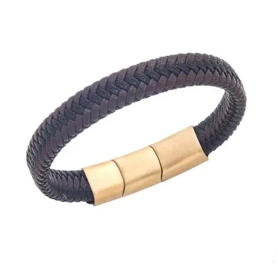 Βραχιόλι Senza Men&#039;s Stainless Steel - Black &amp; Brown Leather Strap