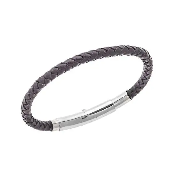 Βραχιόλι Senza Men&#039;s Steel Brown Leather Strap