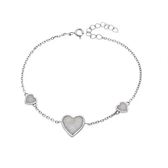 Βραχιόλι Senza από ασήμι 925, καρδιές με Opal
