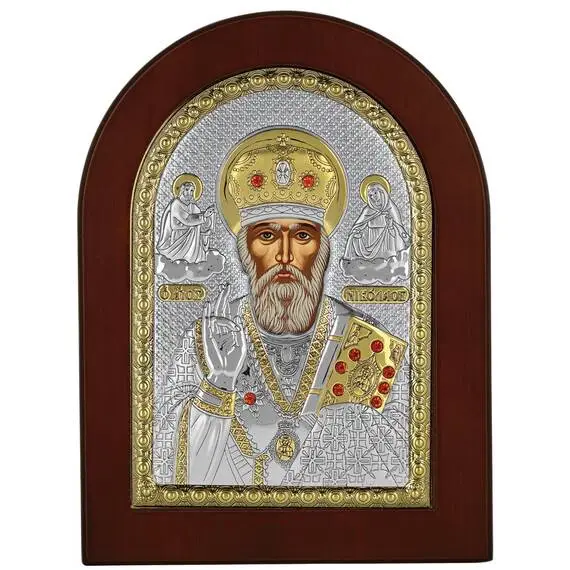 PRINCESILVERO Εικόνα Αγίος Νικόλαος Από Ασήμι 925 Με Ξύλινη Πλάτη 15x21 MA/E1108BX