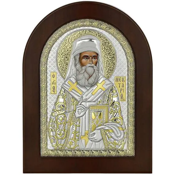 PRINCESILVERO Εικόνα Αγίος Νεκτάριος Από Ασήμι 925 Με Ξύλινη Πλάτη 15x21 MA/E1147BX