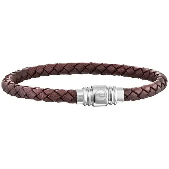 POLICE Style Leather Stainless Steel Bracelet 20cm 25890BLC-02L
