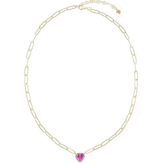 LAURA P. Pink Lady Χρυσό Κολιέ Από Ασήμι 925 Με Πέτρα 40cm-45cm CL0107GF