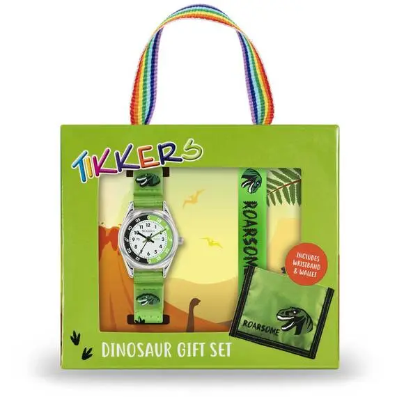 TIKKERS Boys Green Canvas Strap Dinosaur Set ATK1049, image 2