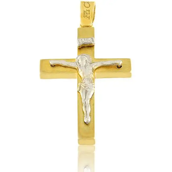 FACADORO White And Gold Cross 14K CR-000751BGW
