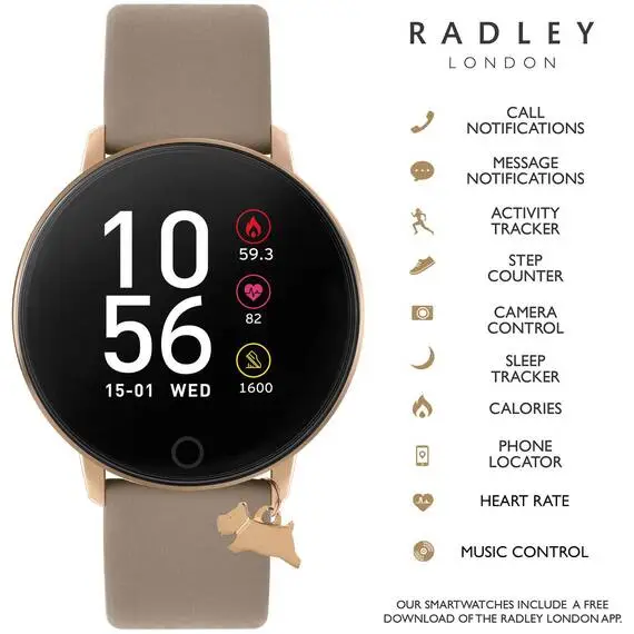 RADLEY LONDON Series 05 Smartwatch With Charm Rose Gold and Grey Leather RYS05-2098-INT, image 3