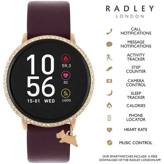 RADLEY LONDON Series 05 Smartwatch With Charm Rose Gold and Burgundy Leather RYS05-2106-INΤ, image 3