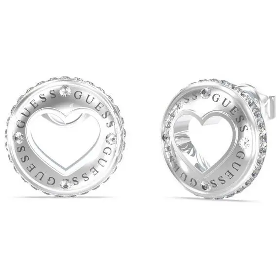 GUESS STEEL Rolling Hearts Ασημένια Σκουλαρίκια Με Ζιργκόν JUBE03341JWRHT-U
