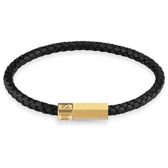GUESS STEEL Blackjack Βραχιόλι Από Δέρμα Και Ανοξείδωτο Ατσάλι 21cm JUXB03240JWYGBKL