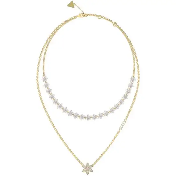 GUESS STEEL White Lotus Χρυσό Κολιέ Με Διπλή Αλυσίδα Και Ζιργκόν 38.10cm-48.26cm JUBN04130JWYGWHT-U