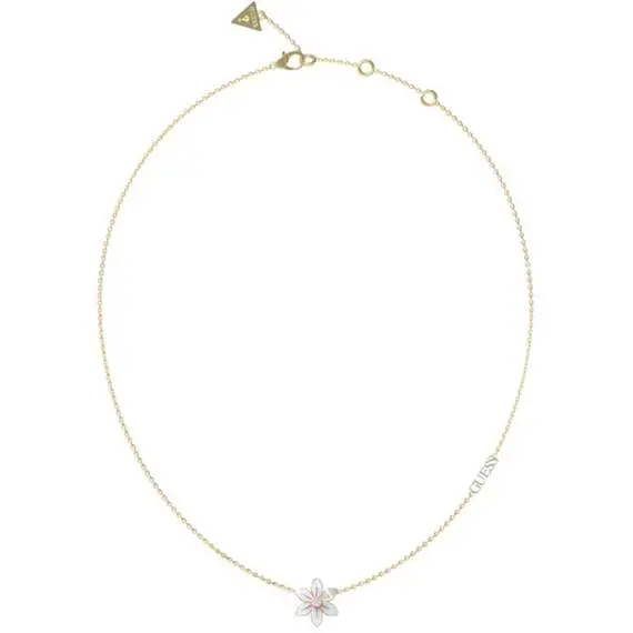 GUESS STEEL White Lotus Χρυσό Κολιέ Με Λουλούδι Και Ζιργκόν 40.64cm-45.72cm JUBN04136JWYGWHT-U