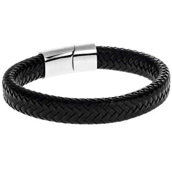 Βραχιόλι Senza Men&#039;s Stainless Steel - Black Leather Strap
