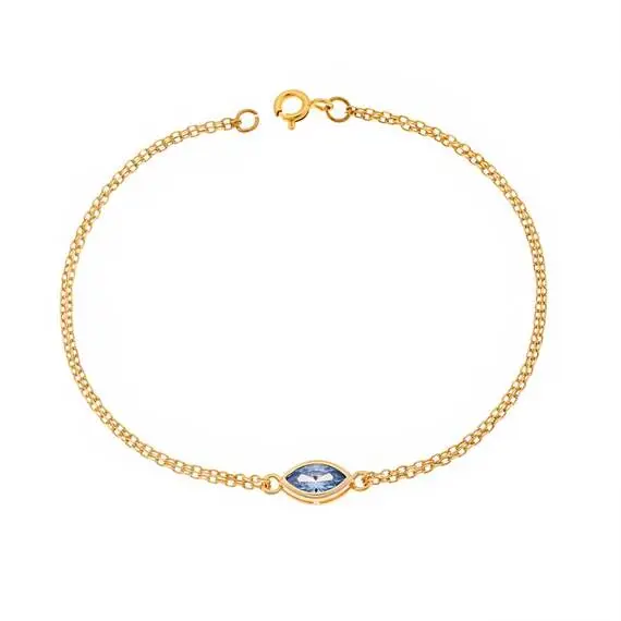 Βραχιόλι Senza Silver 925 Gold Plated, φύλλο με aquamarine ζιργκόν