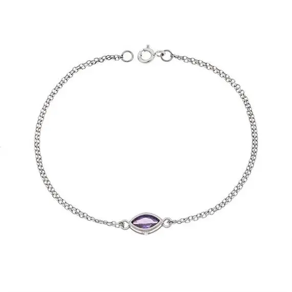 Βραχιόλι Senza Silver 925, φύλλο με μωβ ζιργκόν
