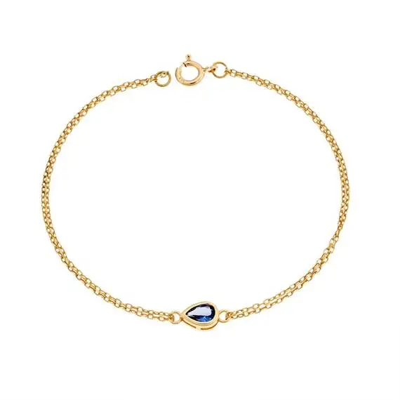 Βραχιόλι Senza Silver 925 Gold Plated, δάκρυ με γαλάζιο ζιργκόν