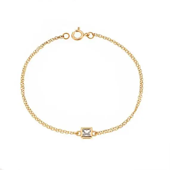 Βραχιόλι Senza Silver 925 Gold Plated, τετράγωνο με διαφανές ζιργκόν