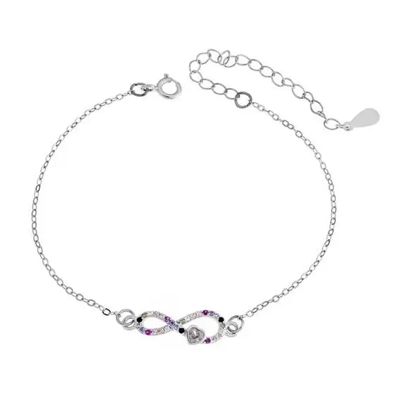 Βραχιόλι Senza Silver 925, επιπλατινωμένο άπειρο καρδιά με ζιργκόν πέτρες