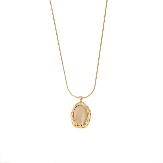 Μενταγιόν Senza Gold Plated Stainless Steel, Με μπεζ πέτρα