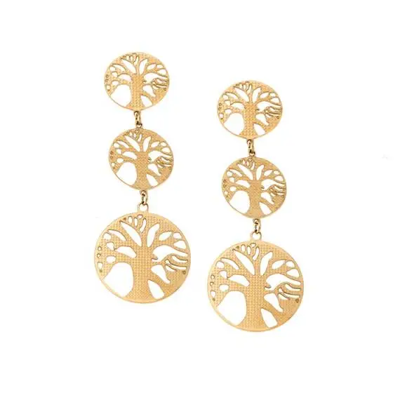 Σκουλαρίκια Γυναικεία SENZA Gold Plated Steel, Δέντρο της Ζωής