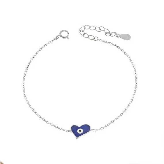 Βραχιόλι Senza Silver 925, καρδιά με μπλε ματάκι