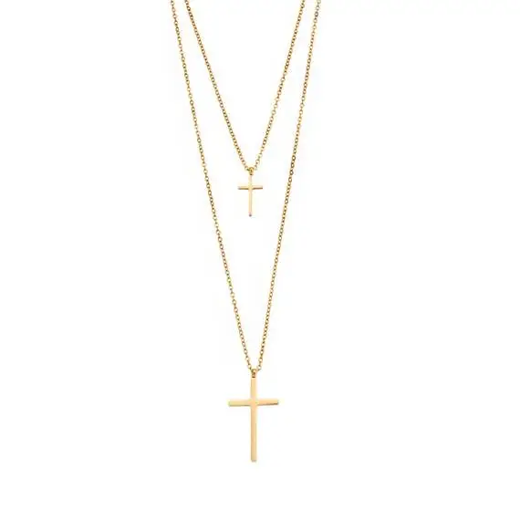 Κολιέ Μακρύ Διπλό Σταυρός SΕΝΖΑ Gold Plated Stainless Steel