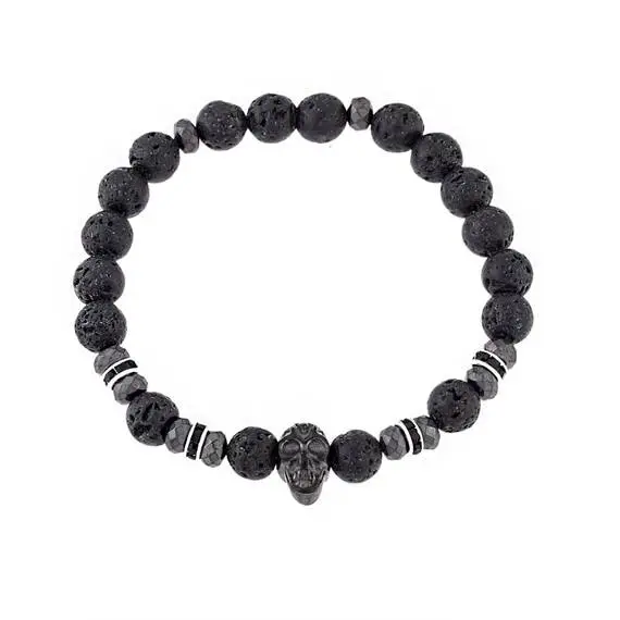 Βραχιόλι Senza Men&#039;s Lava Stones with Skull