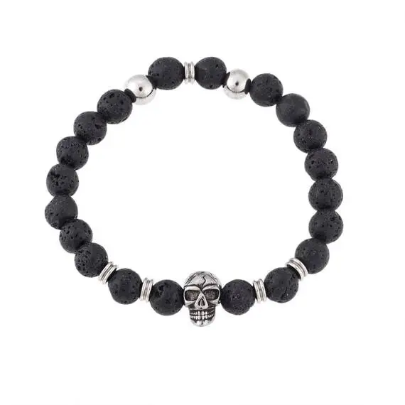Βραχιόλι Senza Men&#039;s Lava with Skull, Black &amp; Silver