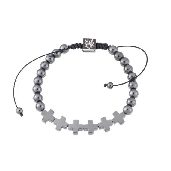Βραχιόλι Senza Men&#039;s Hematite with Cross, Black Cord