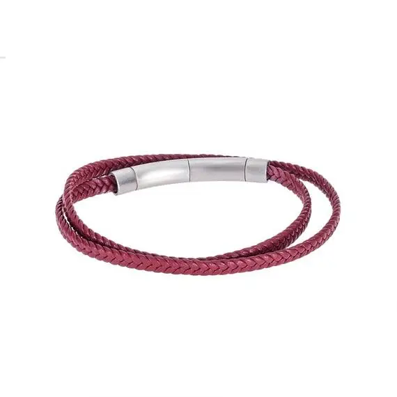 Βραχιόλι Senza Men&#039;s Steel Red Leather Strap