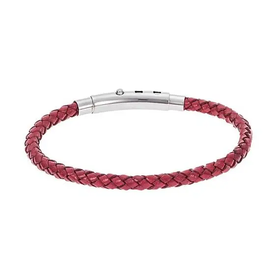 Βραχιόλι Senza Men&#039;s Steel Red Leather Strap