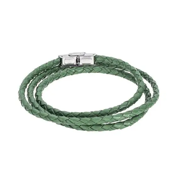 Βραχιόλι Senza Men&#039;s Steel Green Leather Strap