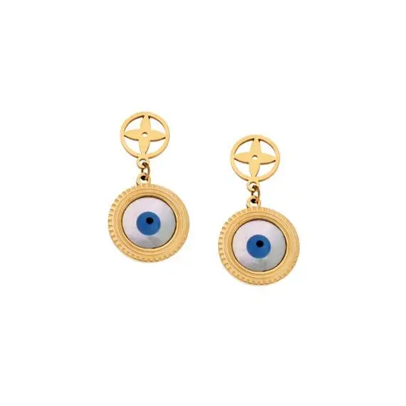 Σκουλαρίκια Γυναικεία SENZA Gold Plated Steel με φίλντισι και ματάκι