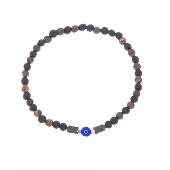 Βραχιόλι Unisex Senza Hematite &amp; Tiger eye Stones with Lava