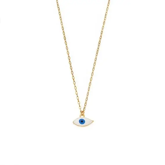 Κολιέ Senza Silver 925 Gold Plated, Ματάκι λευκό &amp; γαλάζιο με σμάλτο