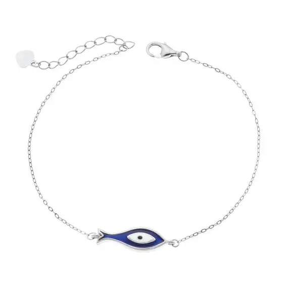 Βραχιόλι Senza Silver 925, Ματάκι σχήμα ψαράκι με σμάλτο