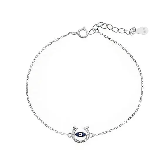 Βραχιόλι Senza Silver 925, Ματάκι με σμάλτο και πέταλο με ζιργκόν