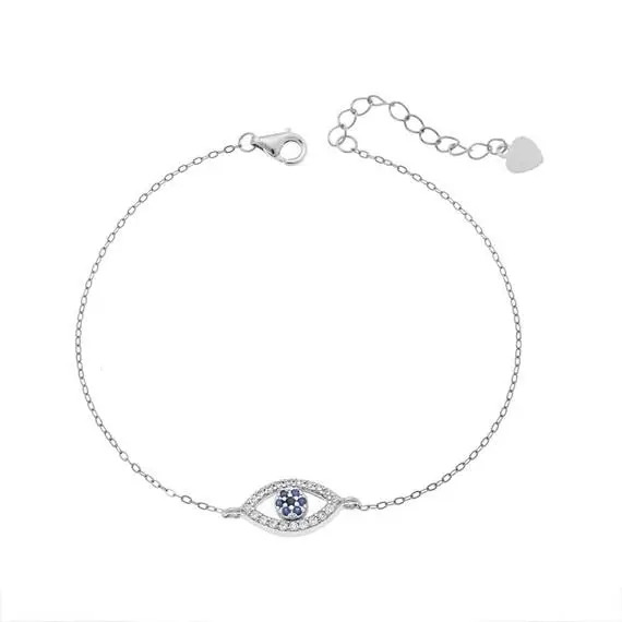 Βραχιόλι Senza Silver 925, Ματάκι μπλε με ζιργκόν
