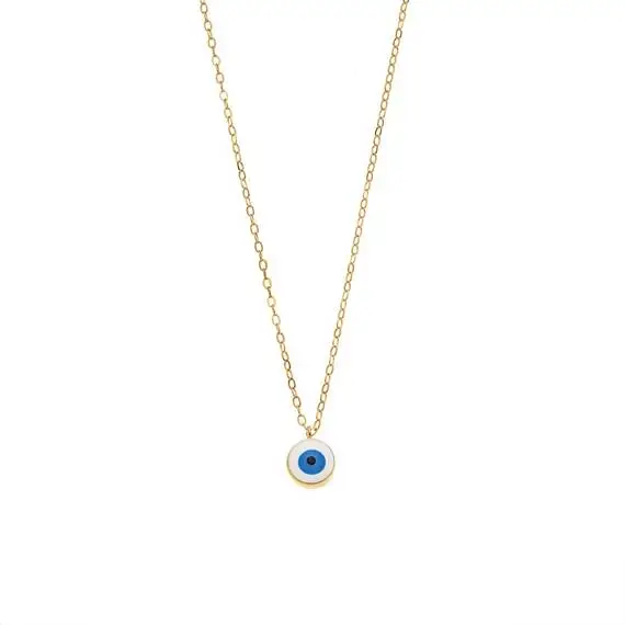 Κολιέ Senza Silver 925 Gold Plated, Ματάκι λευκό με σμάλτο
