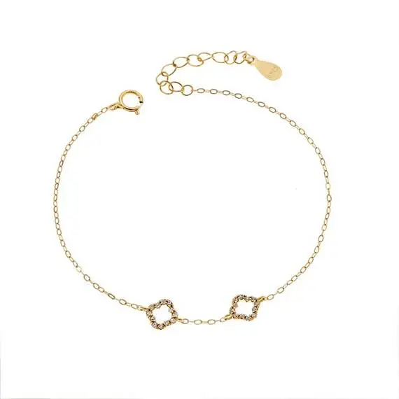 Βραχιόλι Senza Silver 925 Gold Plated, Διπλό σταυρουδάκι με ζιργκόν