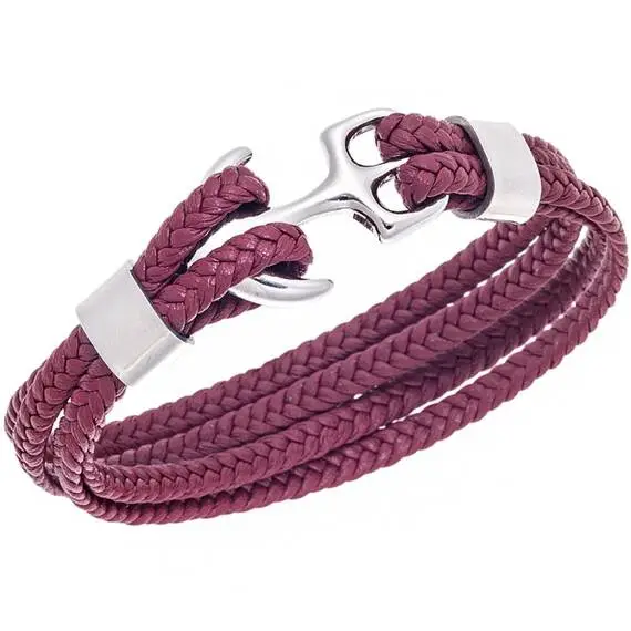 Βραχιόλι Senza Men&#039;s Steel Red Leather Strap