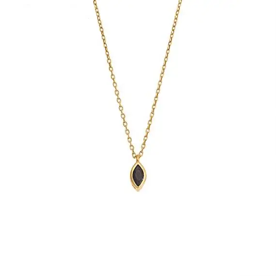 Μενταγιόν Senza Silver 925 Gold Plated, φύλλο με μαύρο ζιργκόν