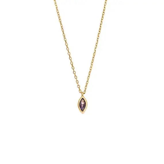 Μενταγιόν Senza Silver 925 Gold Plated, φύλλο με μωβ ζιργκόν