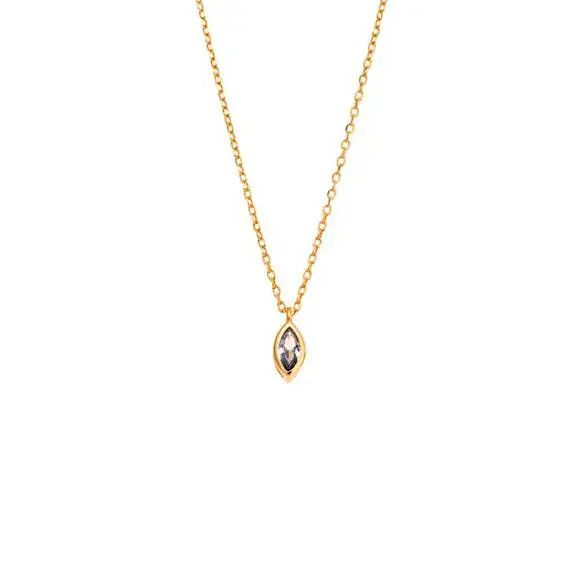 Μενταγιόν Senza Silver 925 Gold Plated, φύλλο με aquamarine ζιργκόν