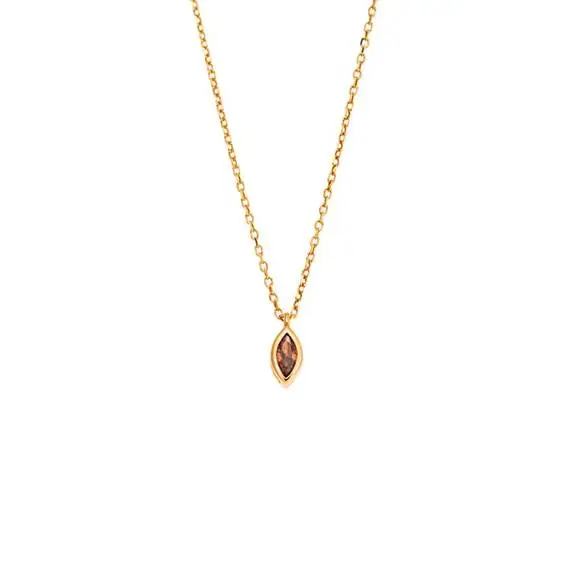 Μενταγιόν Senza Silver 925 Gold Plated, φύλλο με καφέ ζιργκόν