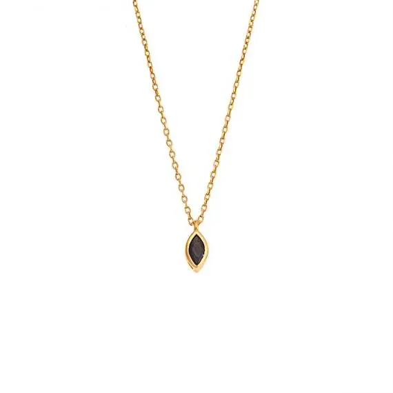 Μενταγιόν Senza Silver 925 Gold Plated, φύλλο με μαύρο ζιργκόν
