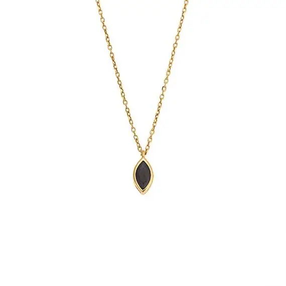 Μενταγιόν Senza Silver 925 Gold Plated, φύλλο με μαύρο ζιργκόν