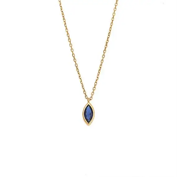 Μενταγιόν Senza Silver 925 Gold Plated, φύλλο με μπλε ζιργκόν