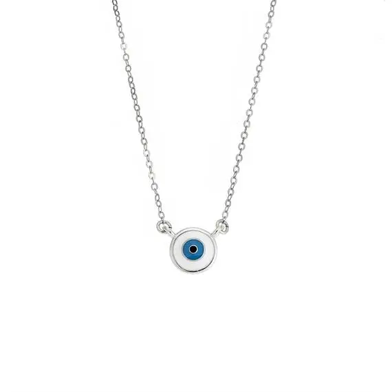 Κολιέ Senza Silver 925, Ματάκι στρογγυλό με σμάλτο
